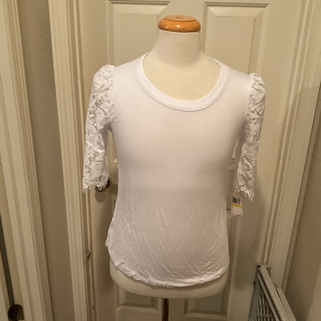 K & C Womens White Knit Lace Shirt Blouse Top Nwt